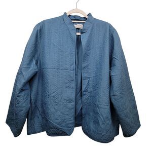 Alfred Dunner Blue Embroidered Lightweight Cardigan Jacket Sz 18 Petite W/Flaw